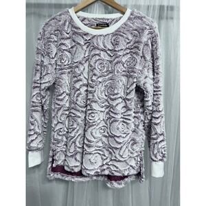 KnappStudio Lavender White Rose Swirl Faux Fur Sweatshirt Medium